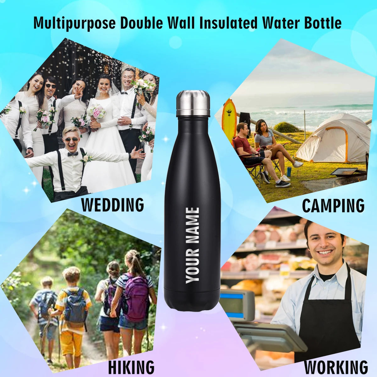 17oz Stainless Steel Water Bottle with Name,Double Wall Vacuum Bottle,Women Men School Cycling Gym Sport,Customize Birthday Gift
